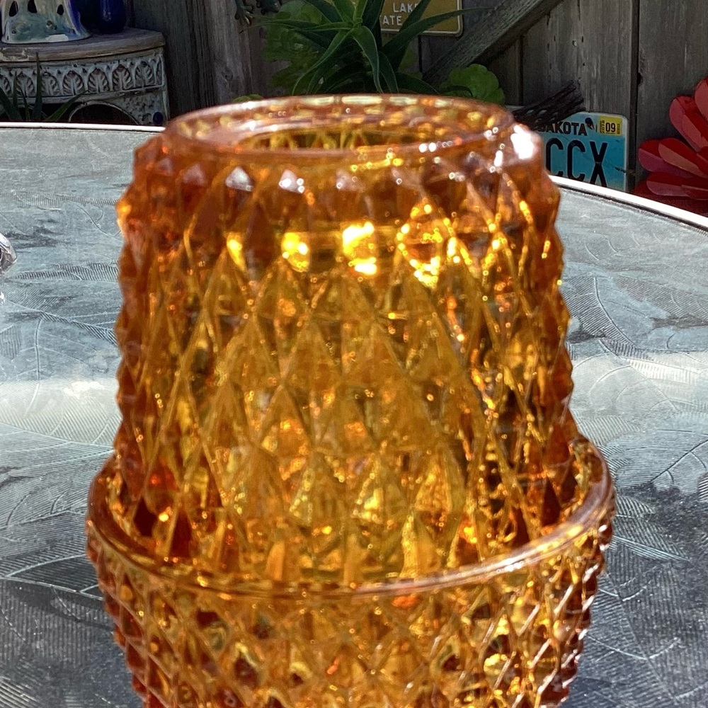 Indiana Glass Amber Diamond Point Fairy Lamp